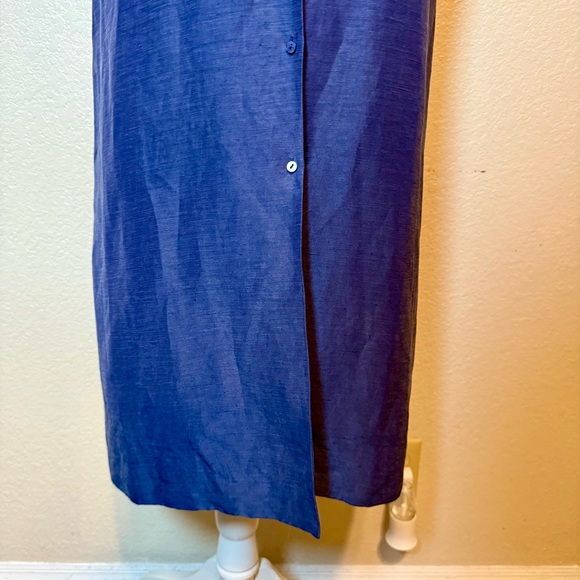 Eileen Fisher Button Up Shirt Dress Sleeveless Linen Blend Blue Size Large - Picture 4 of 14